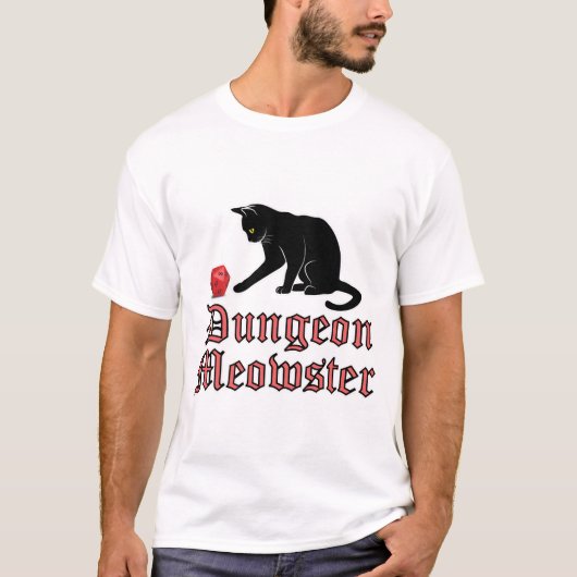 Dungeon Meowster Funny RPG Cat met Dice T-shirt (Voorkant)