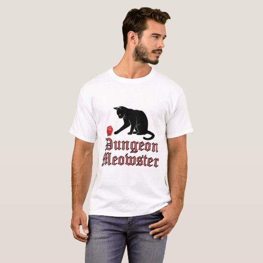 Dungeon Meowster Funny RPG Cat met Dice T-shirt (Voorkant volledig)