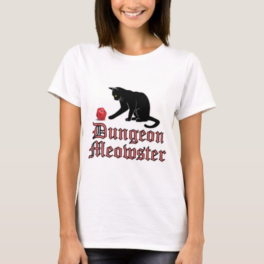 Dungeon Meowster Funny RPG Cat met Dice T-shirt (Voorkant)