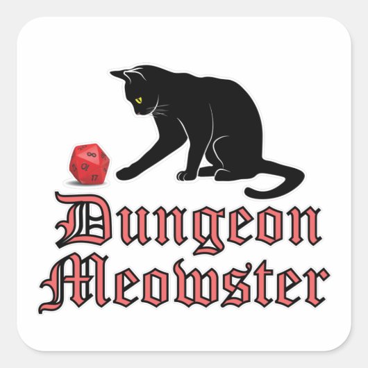 Dungeon Meowster Funny RPG Cat met Dice Vierkante Sticker (Voorkant)