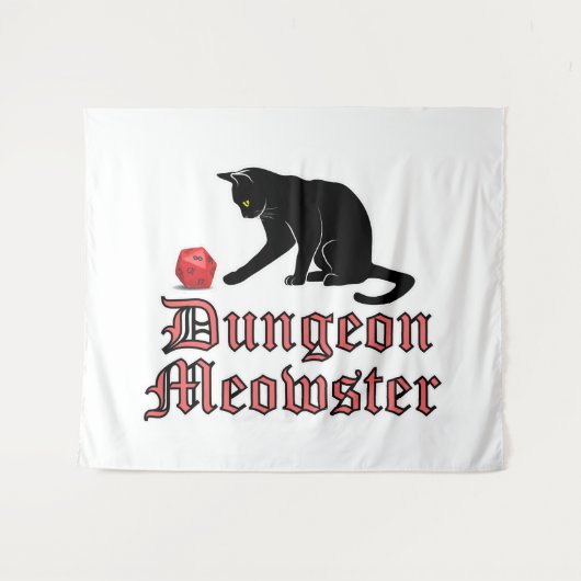 Dungeon Meowster Funny RPG Cat met Dice Wandkleed (Voorkant (horizontaal))