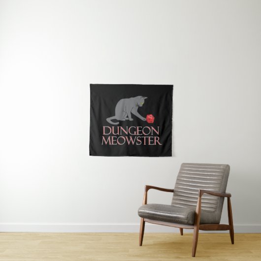 Dungeon Meowster Funny RPG Cat met Dice Wandkleed (In Situ (horizontaal))