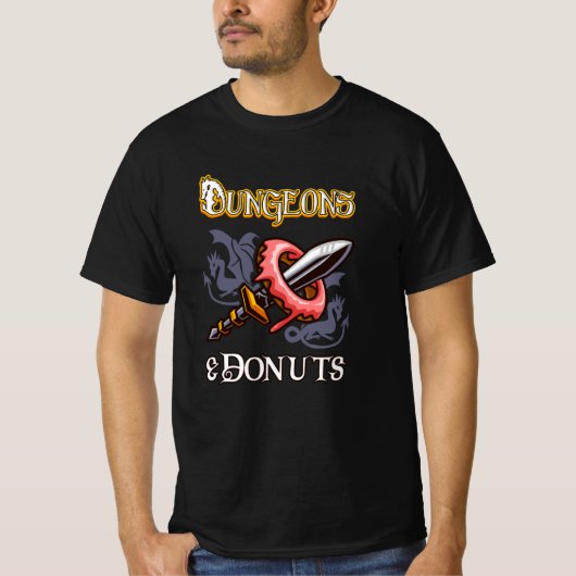Dungeons & Donuts Funny RPG Roleplaying Fantasy T-shirt (Voorkant)