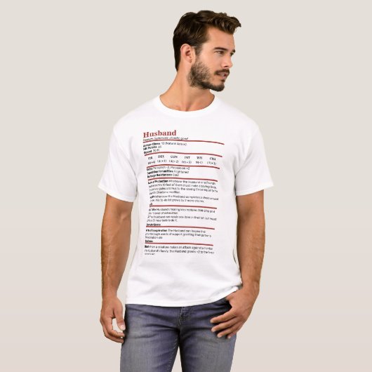 Dungeons & Dragons echtgenoot Stat Block T-shirt (Voorkant volledig)
