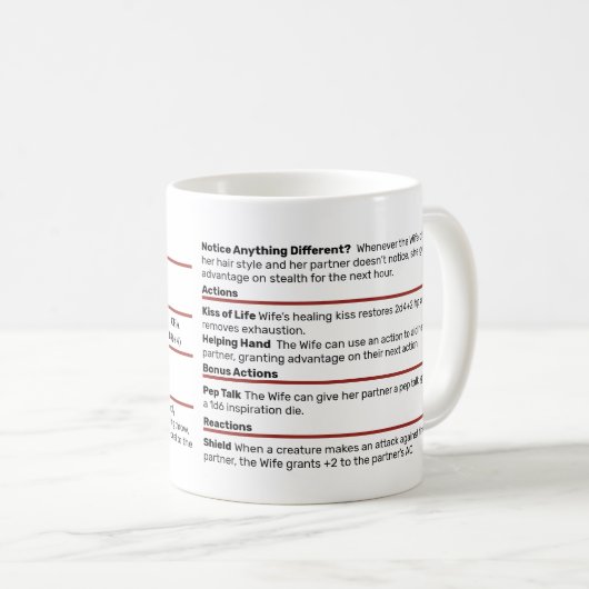 Dungeons & Dragons Femme Stat Block Mug (Devant droit)