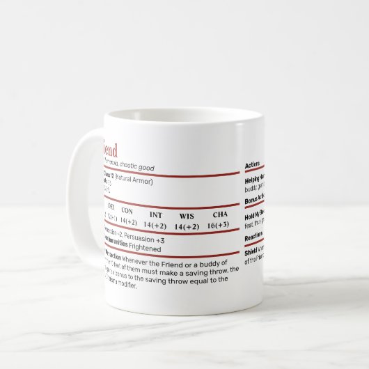 Dungeons & Dragons Friend BFF Stat Block Mok (Voorkant links)