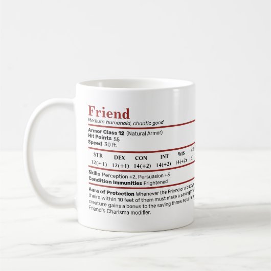 Dungeons & Dragons Friend BFF Stat Block Mug (Gauche)