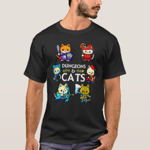 Dungeons en Katten RPG D20 Dobbelstenen Nerdy Fant T-shirt