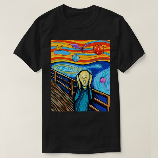 Dungeons, Munch's The Scream D20 Tshirt, Dragons T-shirt (Design voorkant)
