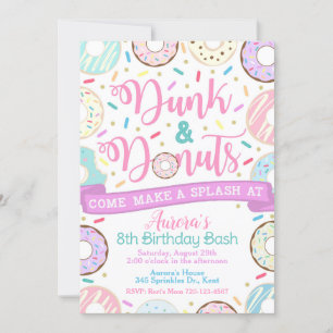 Dunk and Donuts Invitation, Pool Party Invitation Kaart
