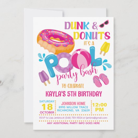 Dunk & Donuts Pool Party uitnodiging (Voorkant)