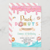 Dunk en Donuts verjaardagsuitnodiging Kaart (Voorkant / Achterkant)