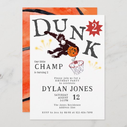 Dunk! Little Champ Monkey Basketbal Kinderen Verja Kaart (Voorkant / Achterkant)