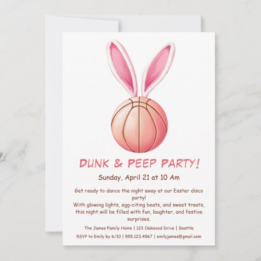 Dunk & Peep Party - Invitation de basketball de Pâ (Devant)