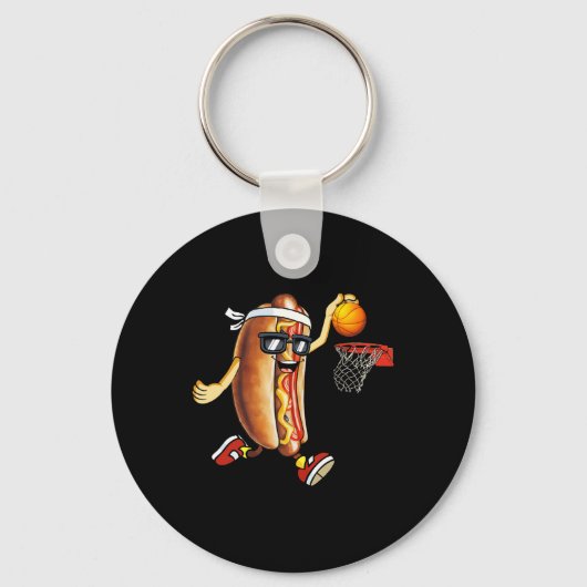 Dunking Hotdog In Brood Roll Spelen Basketbal SP Sleutelhanger (Voorkant)