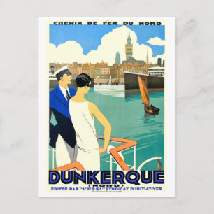 Dunkirk City bay, Frankrijk, paar op boot, Briefkaart