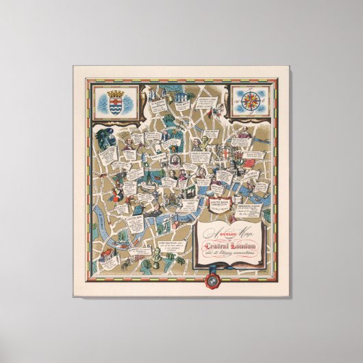 Dunlop map - Literary Landmarks of Central London Canvas Afdruk (Voorkant)