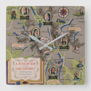 Dunlop Map of Lake District, Engeland Vierkante Klok