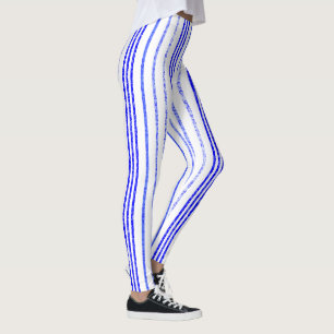 Dunne Blauwe Gespikkelde Verticale Lijnpatroon Leg Leggings