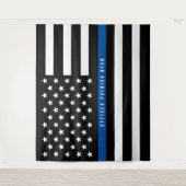 Dunne blauwe lijn Amerikaanse vlag monogram Wandkleed (Voorkant)