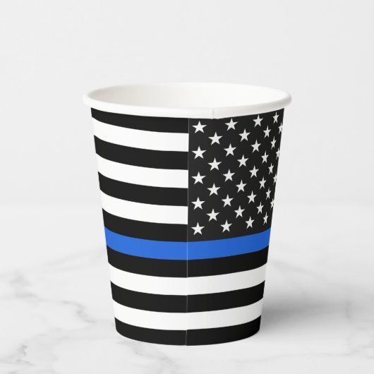 Dunne blauwe lijn Amerikaanse vlag papieren bekers (Rechts)