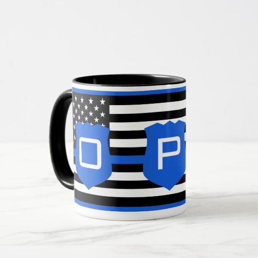 Dunne Blauwe Lijn Amerikaanse Vlag PD Custom Mok (Voorkant links)
