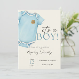 Dunne Blauwe Lijn Baby Shower Uitnodiging, Politie Kaart