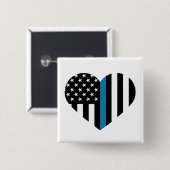 Dunne blauwe lijn — Heart Shaped Flag Vierkante Button 5,1 Cm (Voorkant /achterkant)