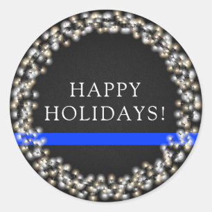 Dunne blauwe lijn Kerstverlichting Krans Politie Ronde Sticker