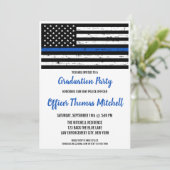 Dunne Blauwe Lijn Politie Officier Afstudeerfeest Kaart (Staand voorkant)