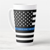 Dunne Blauwe Lijn Politie Vlag Monogram Groot Latte Mok (Linkerhoek)