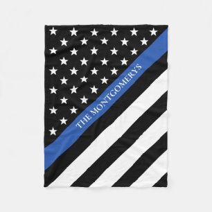 Dunne blauwe lijn Politie vlag Monogram naam Klein Fleece Deken