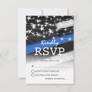 Dunne Blauwe Lijn Politie Vlag RSVP Kaartje