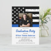 Dunne Blauwe Lijn Politieagent Foto Afstuderen Kaart (Staand voorkant)