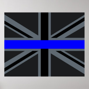 Dunne Blauwe Lijn Union Jack Stijl Poster