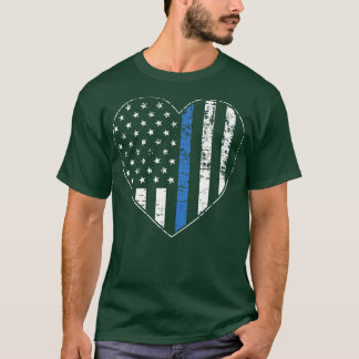 Dunne blauwe lijn verontruste Amerikaanse vlag har T-shirt