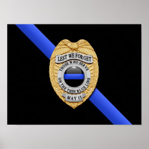Dunne Blauwe Lijn Vlag & Badge Poster