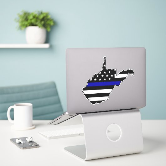Dunne blauwe lijn vlag West Virginia Sticker (Laptop op bureau)