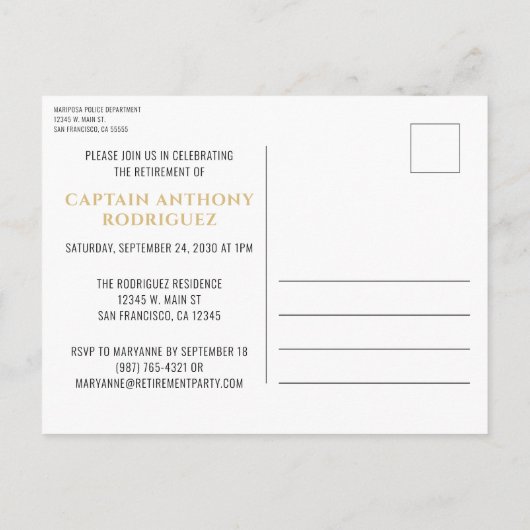 Dunne Blauwe Lijn Wetshandhaving Politiepensioen Uitnodiging Briefkaart (Achterkant)