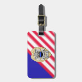 Dunne blauwe lijnbadge met Button aan de achterzij Bagagelabel (Voorkant verticaal)