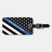 Dunne blauwe lijnvlag bagagelabel (Voorkant horizontaal)