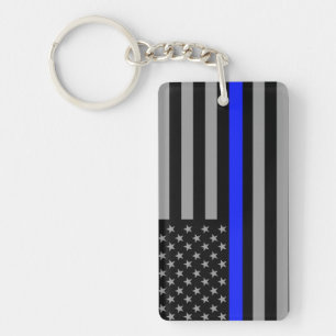 Dunne blauwe lijnvlag dubbelzijdige Sleutelhanger