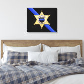 Dunne blauwe lijnvlag en -badge canvas afdruk (Insitu (Slaapkamer))