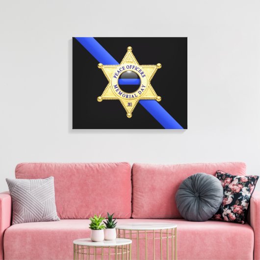 Dunne blauwe lijnvlag en -badge canvas afdruk (Insitu (Woonkamer))