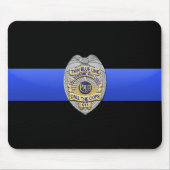 Dunne blauwe lijnvlag en -badge muismat (Voorkant)