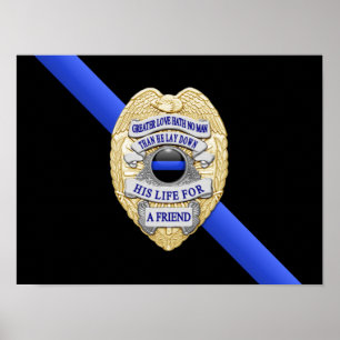 Dunne blauwe lijnvlag en -badge poster