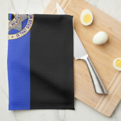 Dunne blauwe lijnvlag en -badge theedoek (Quarter Fold)