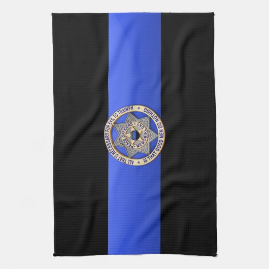 Dunne blauwe lijnvlag en -badge theedoek (Verticaal)