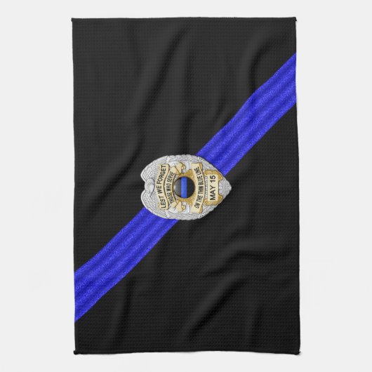 Dunne blauwe lijnvlag en -badge theedoek (Verticaal)