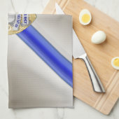 Dunne blauwe lijnvlag en -badge theedoek (Quarter Fold)